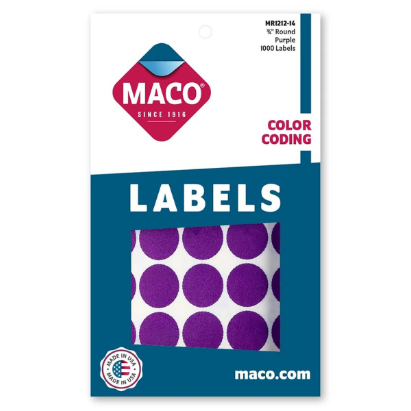 3/4" Dia. Color Coding Labels, Purple, 1000/Bx