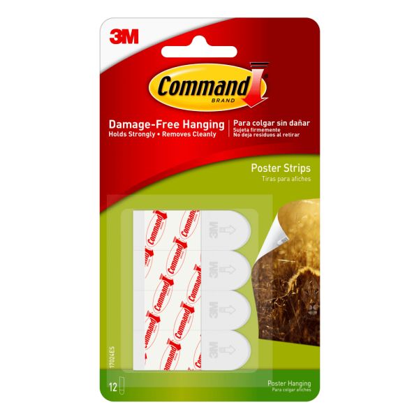 Command Poster Strips, 12-Command Strips, Damage-Free, White