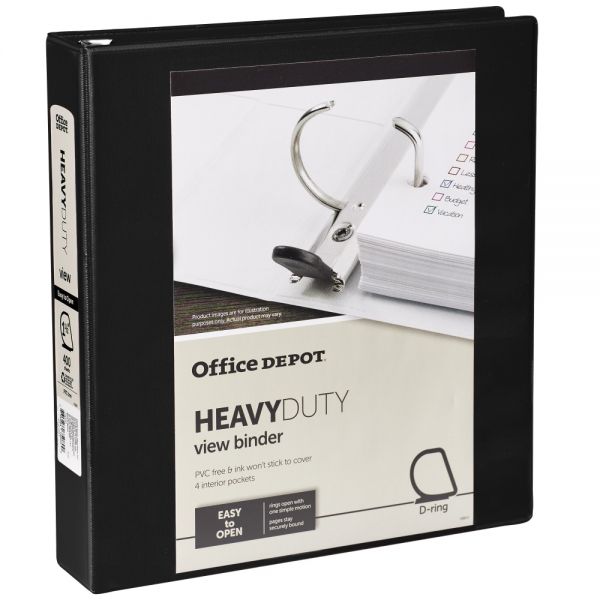 Heavy-Duty View 3-Ring Binder, 1.5" D-Rings Dark, Black
