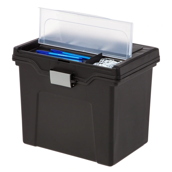 Mobile File Box, Large, Letter Size, 11 5/8"H x 13 3/8"W x 10"D, Black/Silver