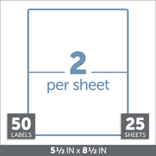 White Labels 2 on a page 25 Sheets/Box