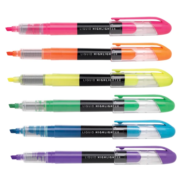 Liquid Ink Highlighters With Chisel Tips, Assorted Colors, Pack Of 12