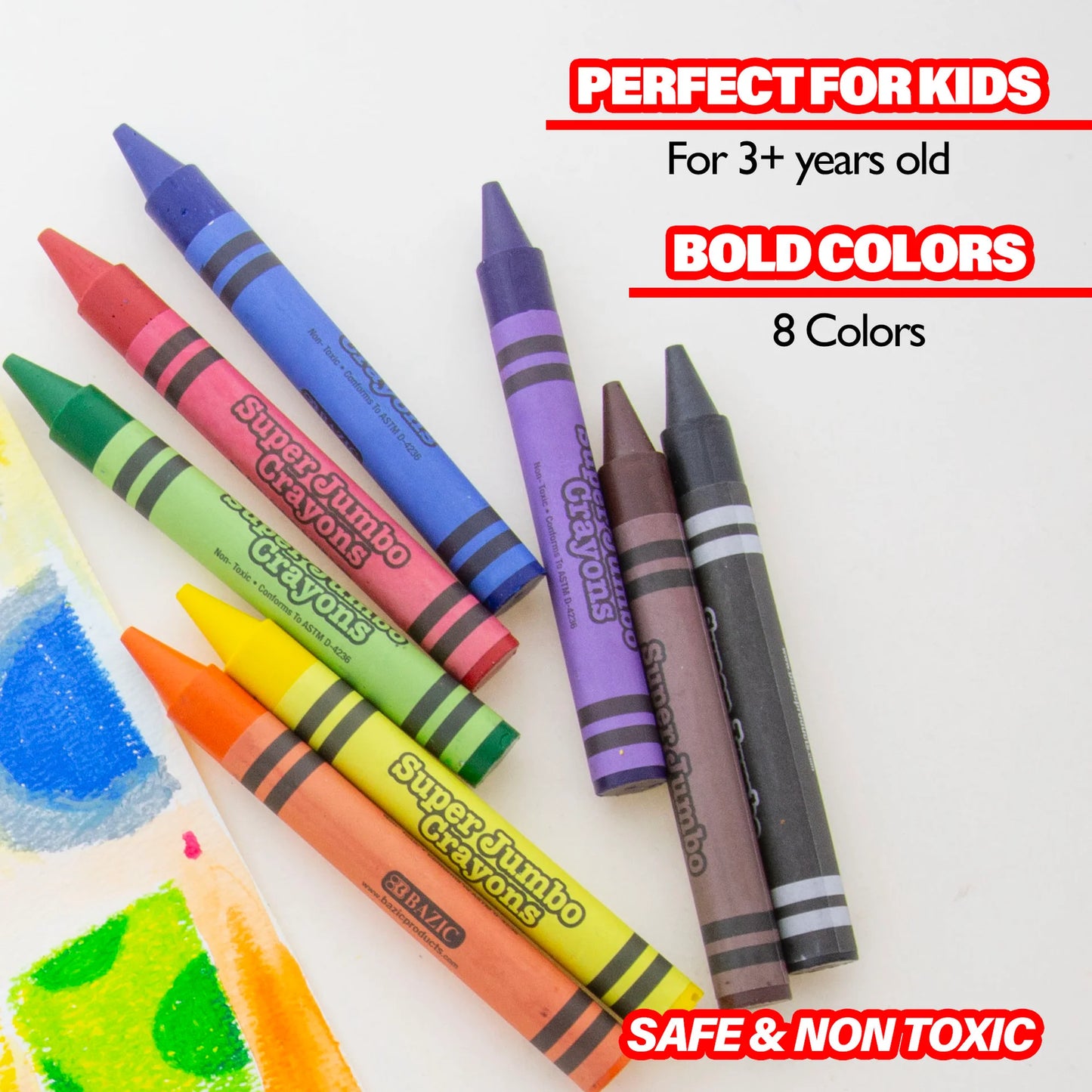 BAZIC 8 Color Premium Super Jumbo Crayons
