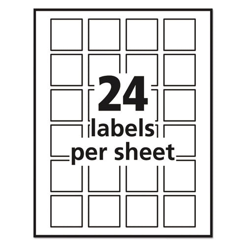 White Square Labels 1-1/2" x 1-1/2" 24 Labels Per Sheet 25 Sheets/Box