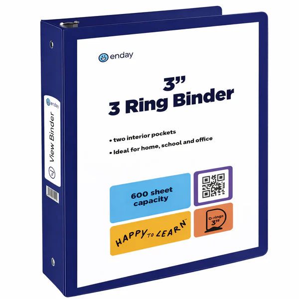 Enday 3" 3D-Ring View Binder With 2-Pockets, Blue