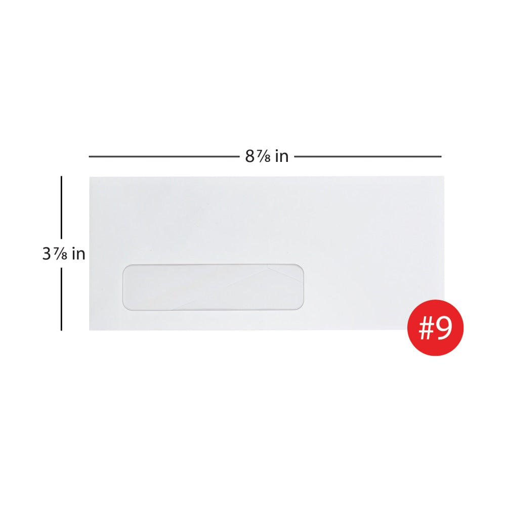 Envelopes, #9 Left Window, 3-7/8" x 8-7/8", Gummed Seal, White, Box Of 500
