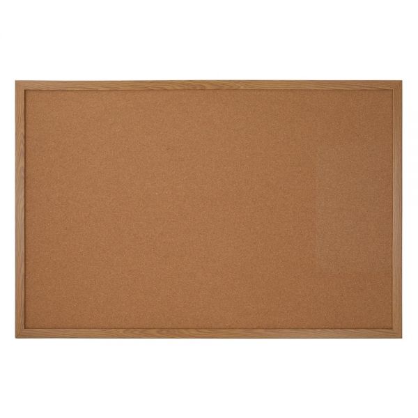 Cork Bulletin Board, 24in x 36in, Wood Frame With Light Oak Finish