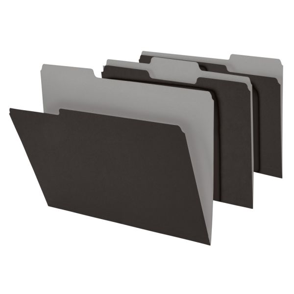 2-Tone File Folders, 1/3 Cut, Letter Size, Black, Box Of 100