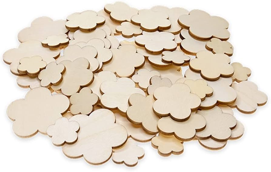 wooden bits flowers shape natural asst. sizes 60pc.