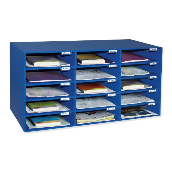Pacon Mailbox Storage Unit, 15 Slots, Blue