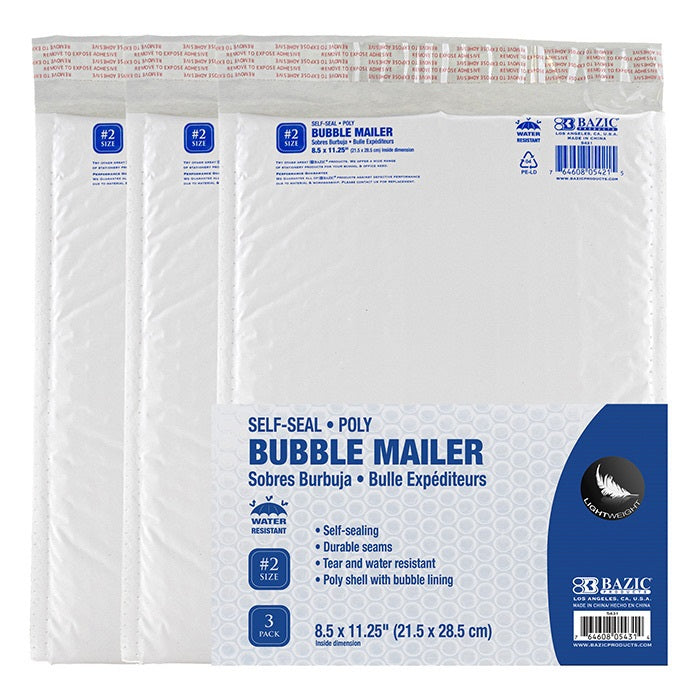 Self-Seal 8.5" x 11.25" (#2) Poly Bubble Mailer (3/Pack)