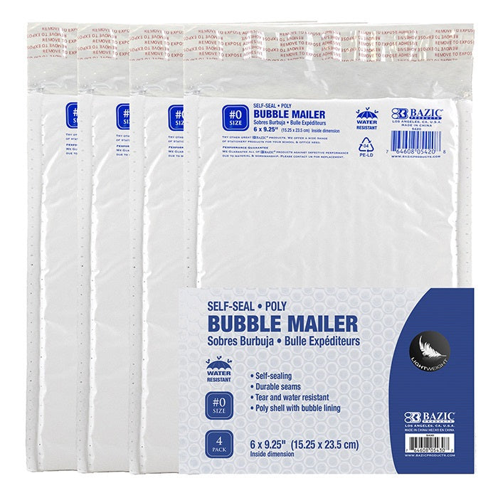 Self-Seal 6" x 9.25" (#0) Poly Bubble Mailer (4/Pack)