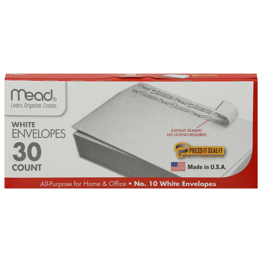 Mead #10 White Self Adhesive White Envelopes 30 Count