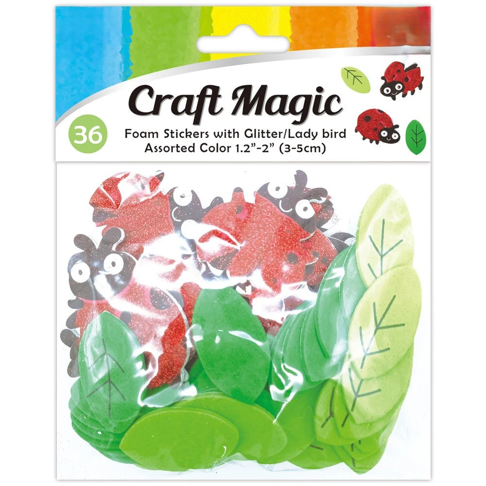 Foam Glitter lady Bird sticker 36ct.