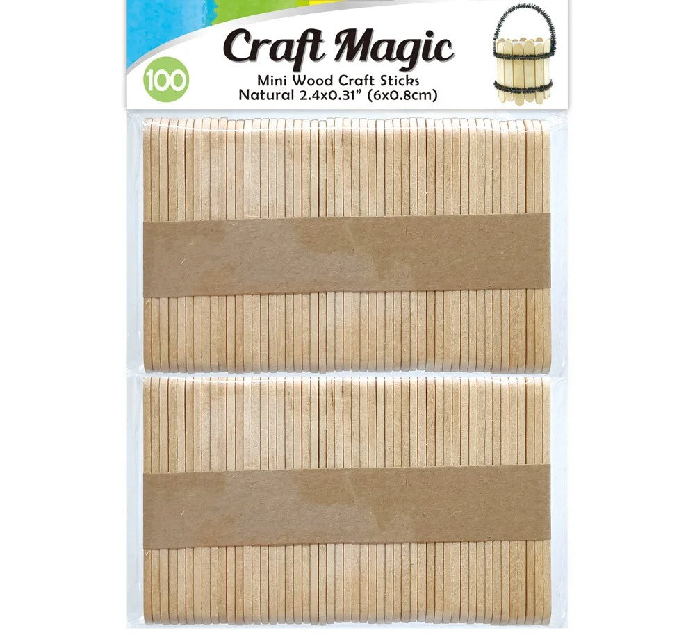 Natural Wooden Mini Craft Sticks, 2.4" 100-Count