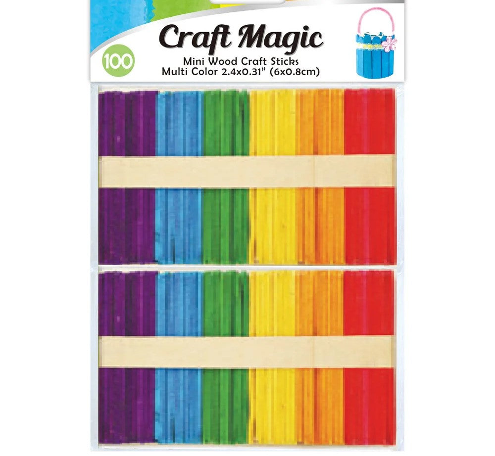 Colored Wooden Mini Craft Sticks, 2.4" 100-Count
