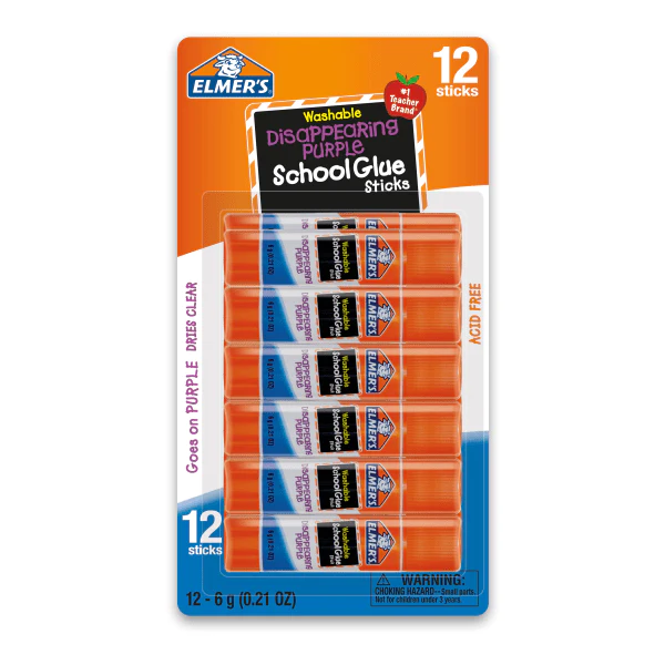 Elmer's Disappearing Purple Glue Sticks, 0.21 Oz, Pack Of 12