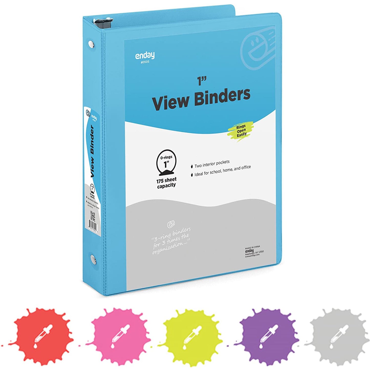 Enday 1" Hard 3 Ring Binder with View Blue