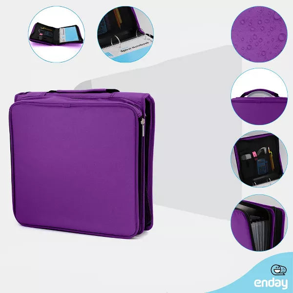 Enday 3 Ring Zipper Binder, Purple