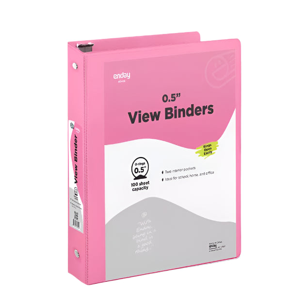 1/2" Pink 3-Ring View Binder w/ 2-Pockets