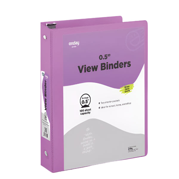 Enday 1/2" 3-Ring View Binder With 2-Pockets, Purple