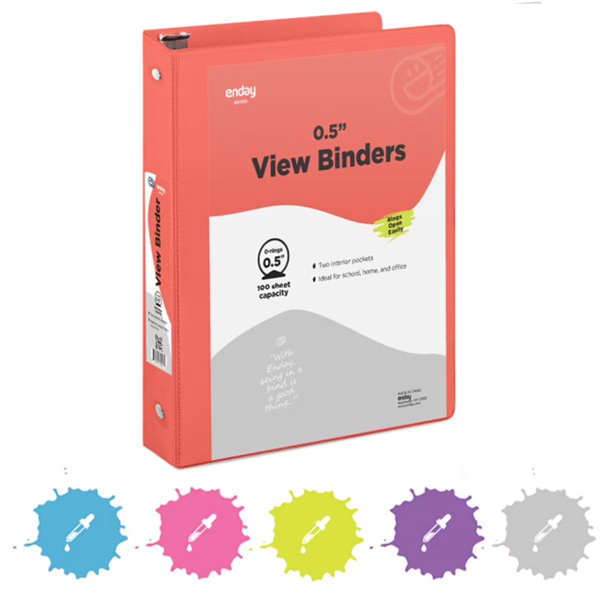 1/2" Red 3-Ring View Binder w/ 2-Pockets