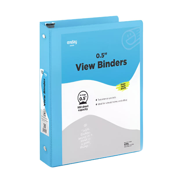 1/2" Light Blue 3-Ring View Binder w/ 2-Pockets