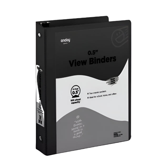 Enday 1/2" 3-Ring View Binder With 2-Pockets, Black