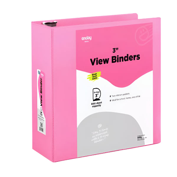 3" Hard D-Ring Binder with View Pink