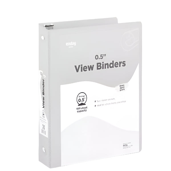 1/2" White 3-Ring View Binder w/ 2-Pockets