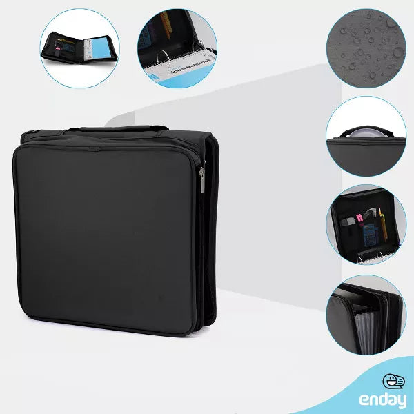 Enday 3 Ring Zipper Binder, Black