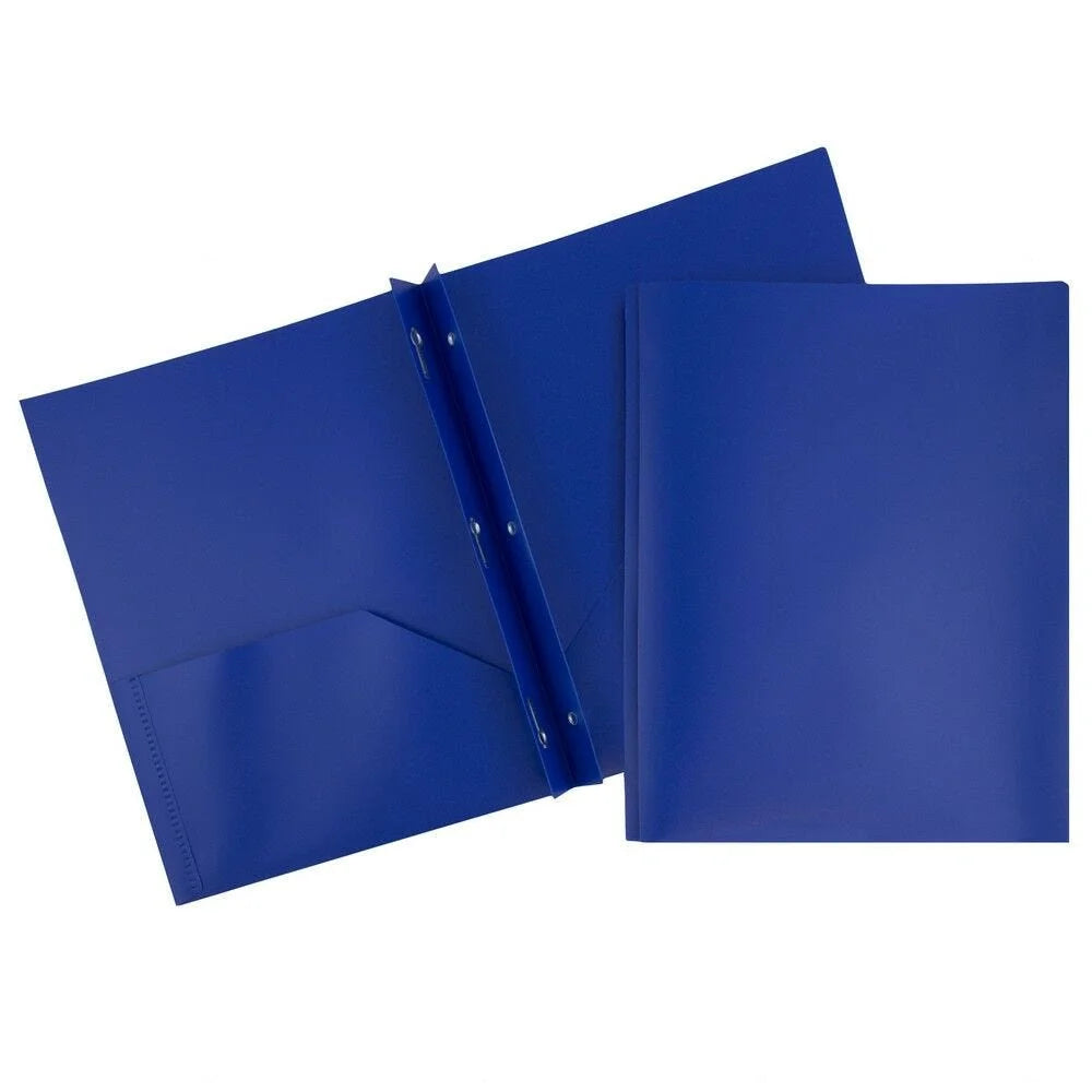 Enday Plastic 2-Pockets Poly Portfolio W/ 3 Prongs, Blue
