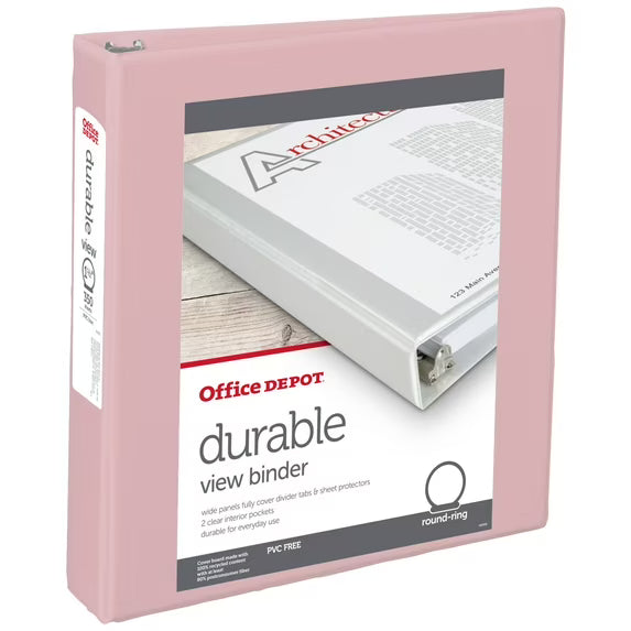Durable View 3-Ring Binder, 2" Round Rings, Blush