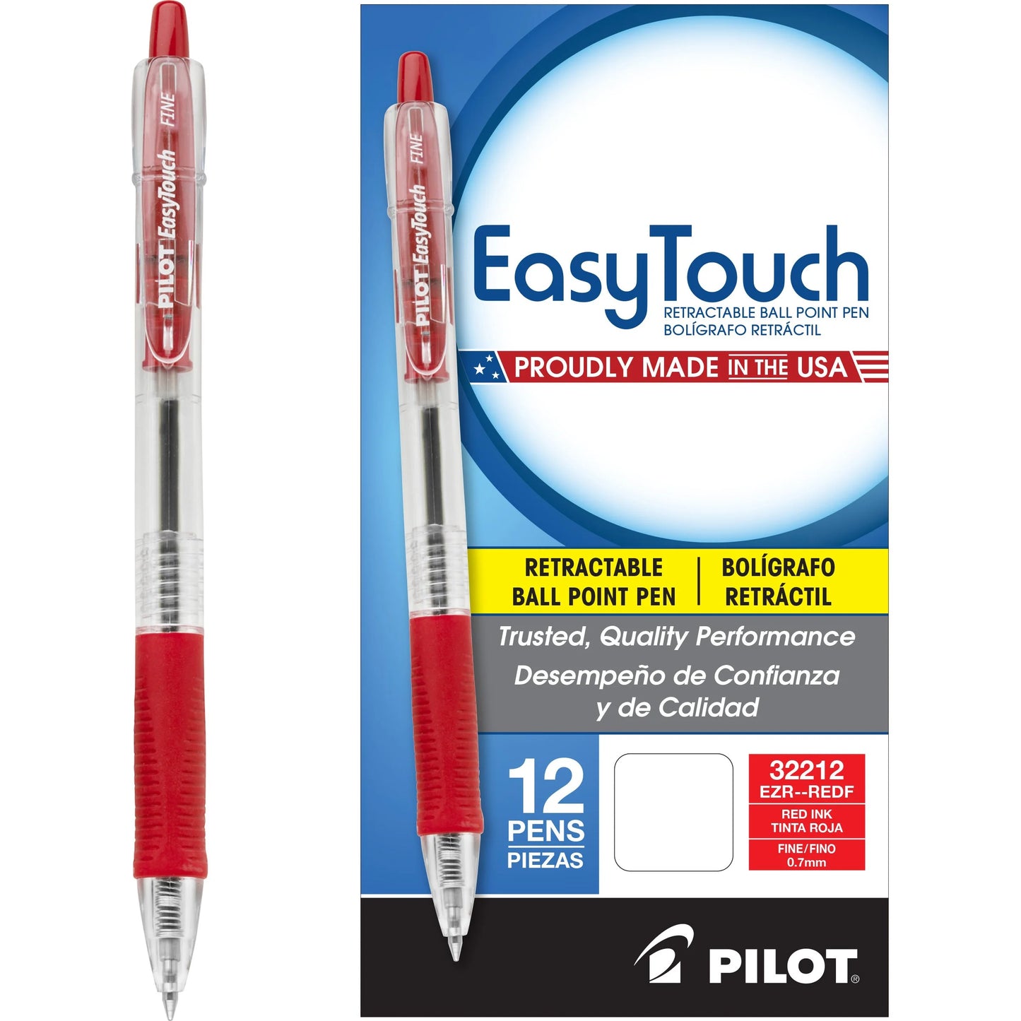 Pilot EasyTouch Retractable Ballpoint Pens, Fine Point, Red 12 Pack