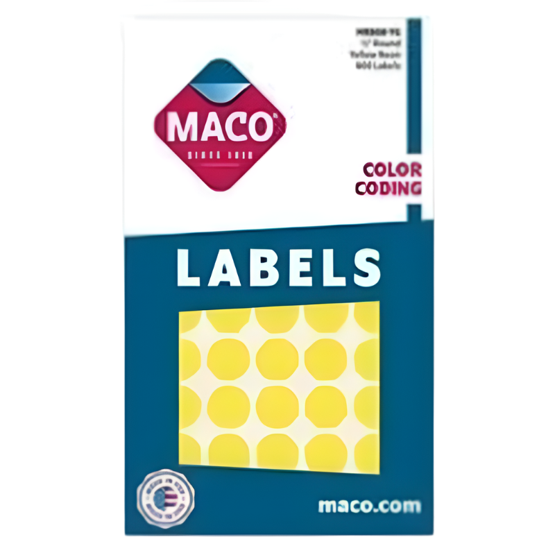 1/2" Dia. Color Coding Labels, Yellow Neon, 800/Bx