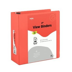 Enday 3″ Slant-D Ring View Binder With 2 Pockets, Red