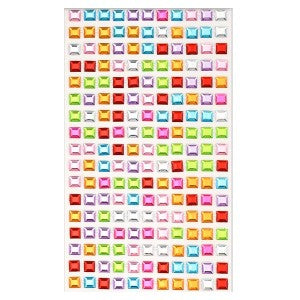 Assorted Color, Square Shape Adhesive Gem Stickers 1 Sheet