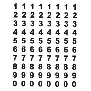 Black Small Size Numbers Stickers 10-Sheets