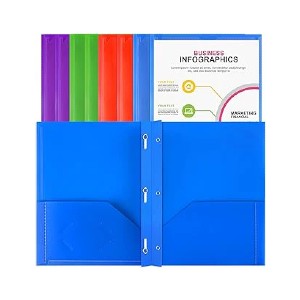 3 Prongs 2 Pocket Folder, Heavy Duty, with Clear Front Pocket, White