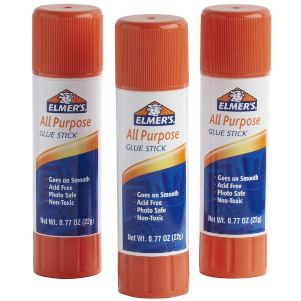 Elmer's Office Strength Glue Sticks, All Purpose, 0.77 Oz., Clear, Pack Of 3