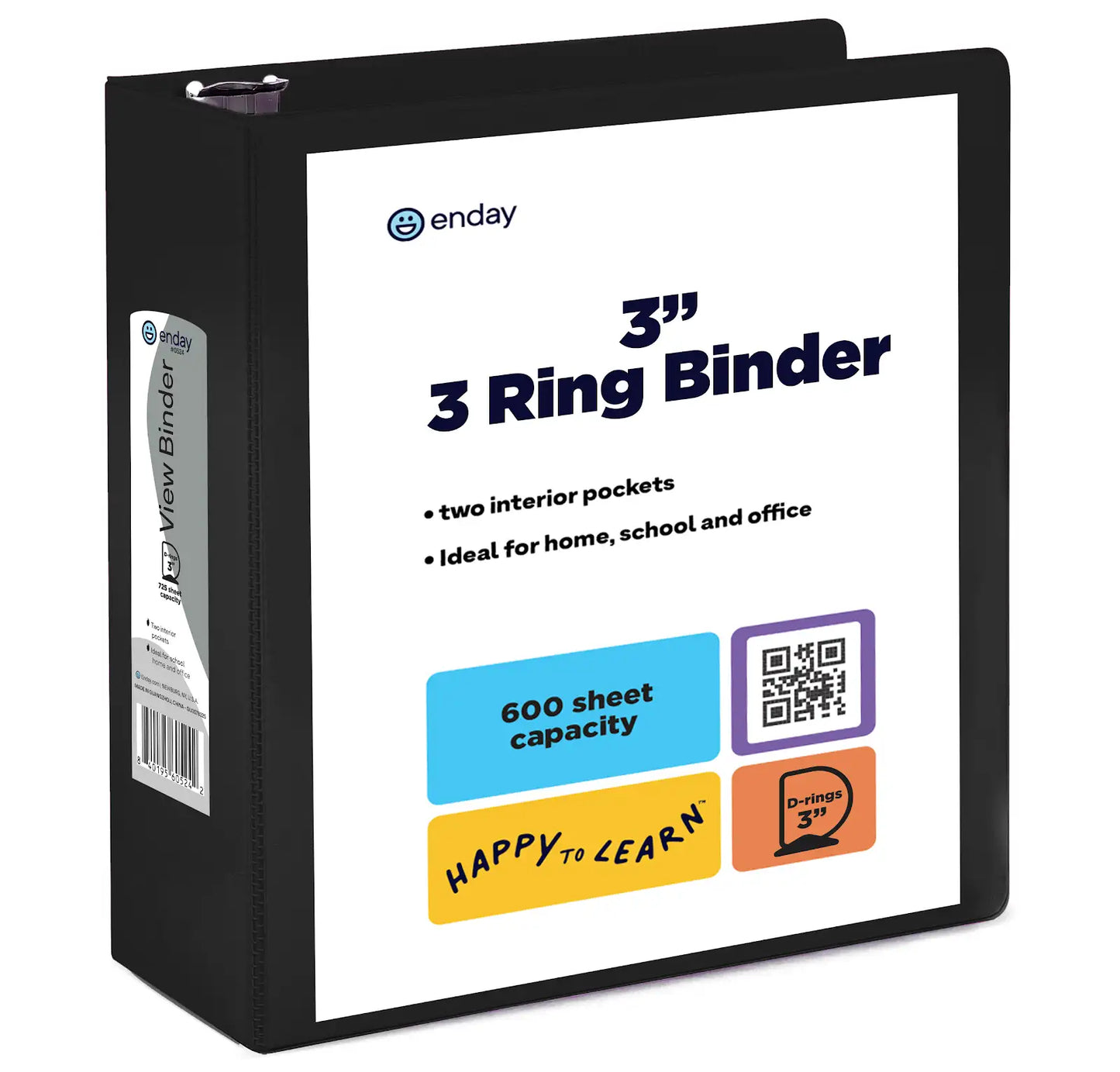 Enday 3″ Slant-D Ring View Binder With 2 Pockets, Black