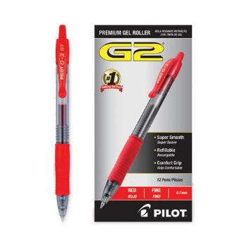Pilot G-2 Retractable Gel Pens, Fine Point, 0.7 Mm, Red 12 Pack