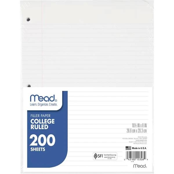 Mead 3-Hole Punched College-Ruled Filler Paper