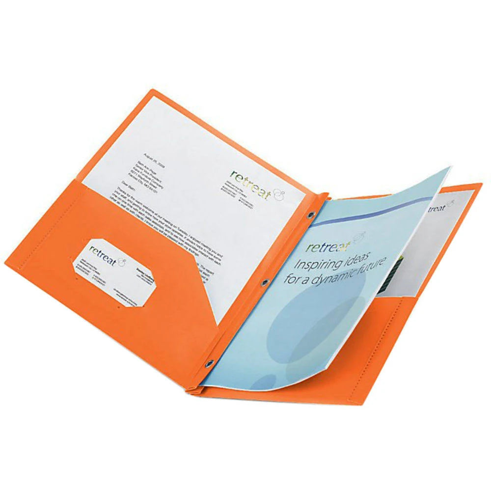 2-Pocket School-Grade Poly Folder with Prongs, Letter Size, Orange