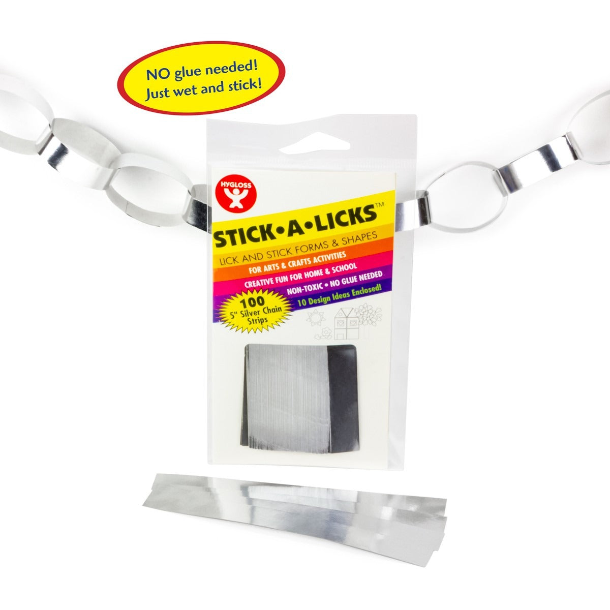 Stick-A-Licks Gummed Chain Strips Silver, Pack of 100