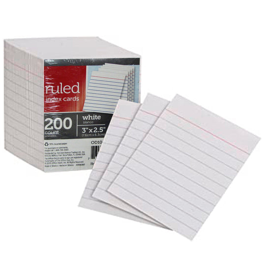 White 3" x 2.5" Ruled Index Cards 200 Count