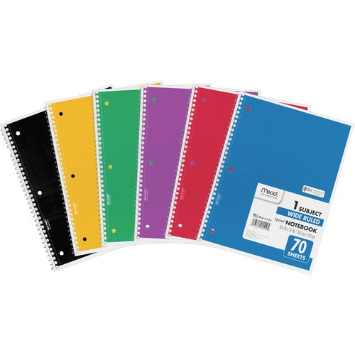 Mead 1 Subject Spiral Notebooks, 70 Page, Wide Ruled Color may vary