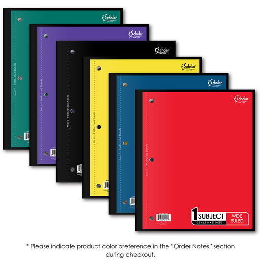 1 Subject Coil-Less Notebook 10.5″ X 8.5″, 80 Page, Wide Ruled Color may vary