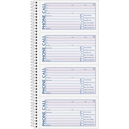 TOPS Phone Message Book, 2-Part, 11" x 5 1/2", 4 Messages Per Page, 100 Pages (100 Sheets), White/Canary