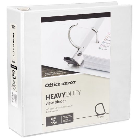Heavy-Duty View 3-Ring Binder, 3" D-Rings White